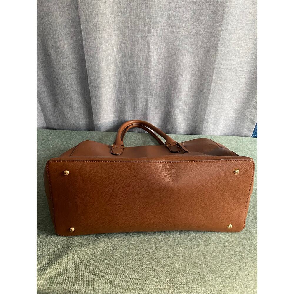 Lauren Ralph Lauren Cognac Brown Pebbled Leather Satchel Tote Bag (As-Is) - Picture 7 of 9